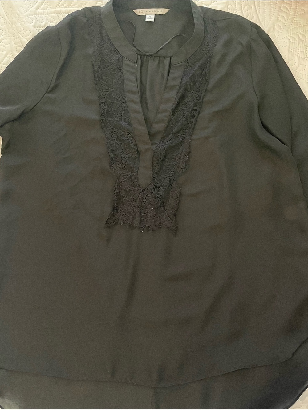 LC Lauren Conrad Black Lace-Trim V-Neck Blouse